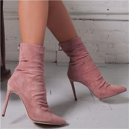 New wrinkled suede light high heel boots in autumn and winter