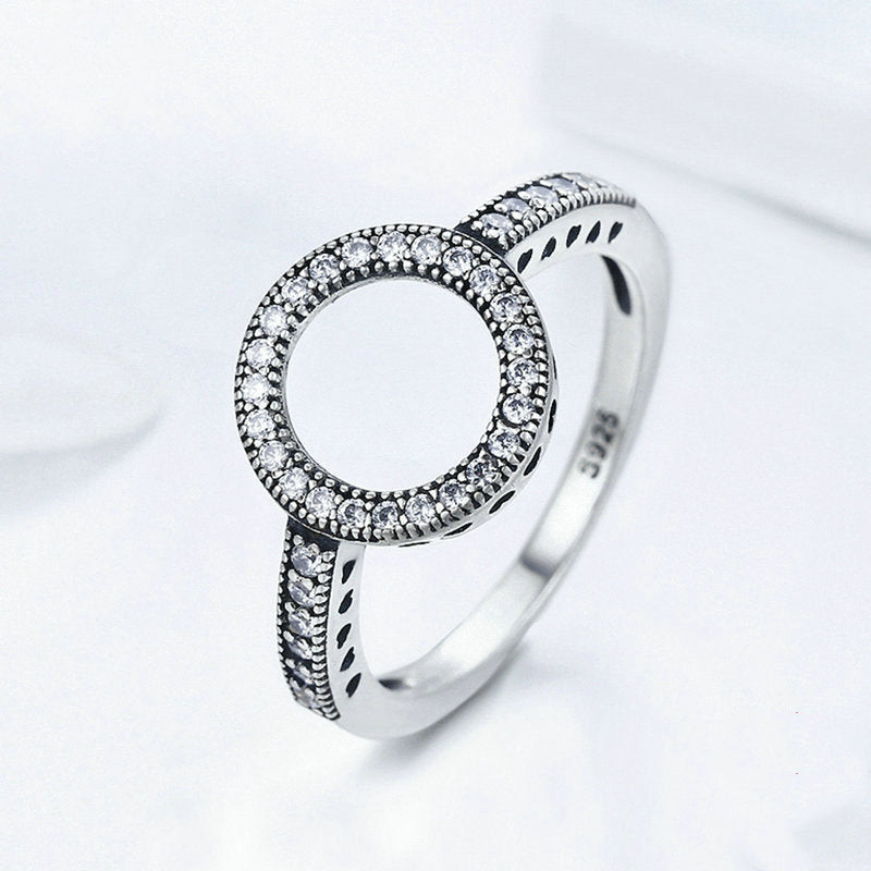 S925 Sterling Silver Simple Inlaid Sterling Silver Ring Lady