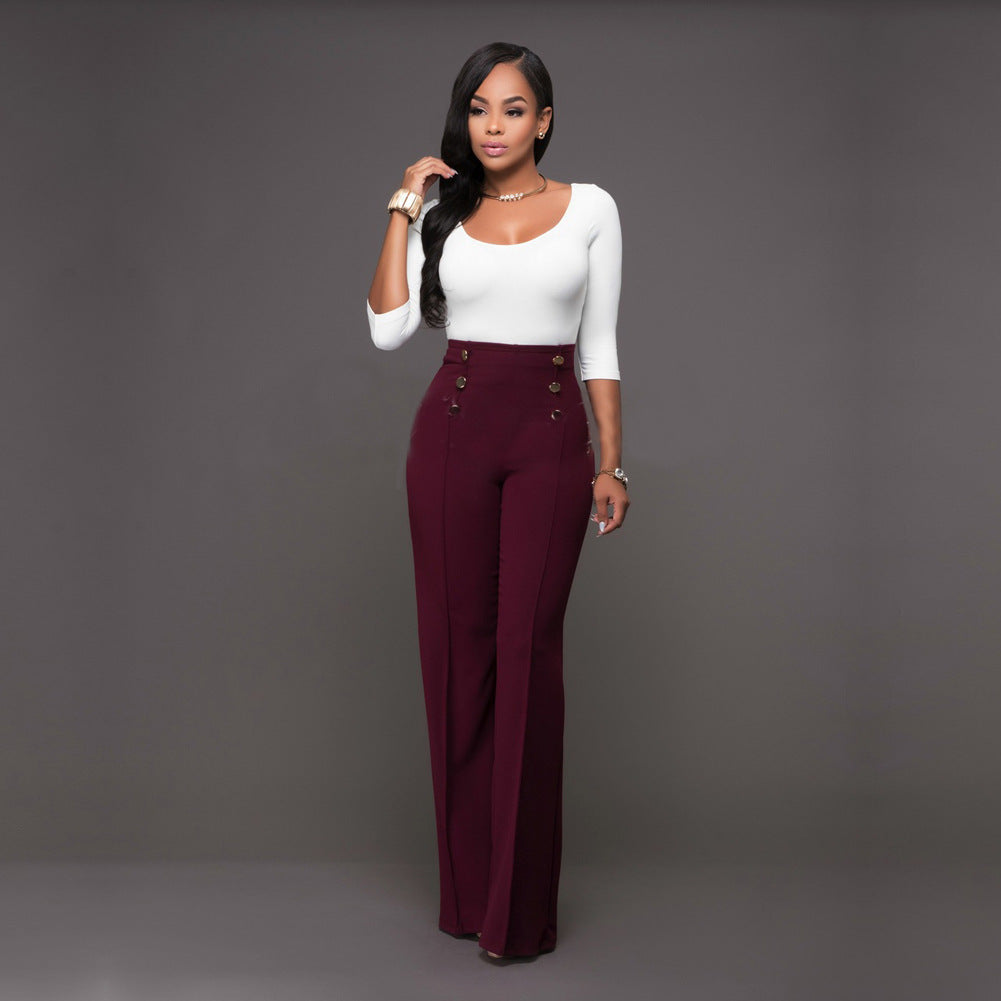 Stylish Slim Personality Double-Breasted Flared Trousers