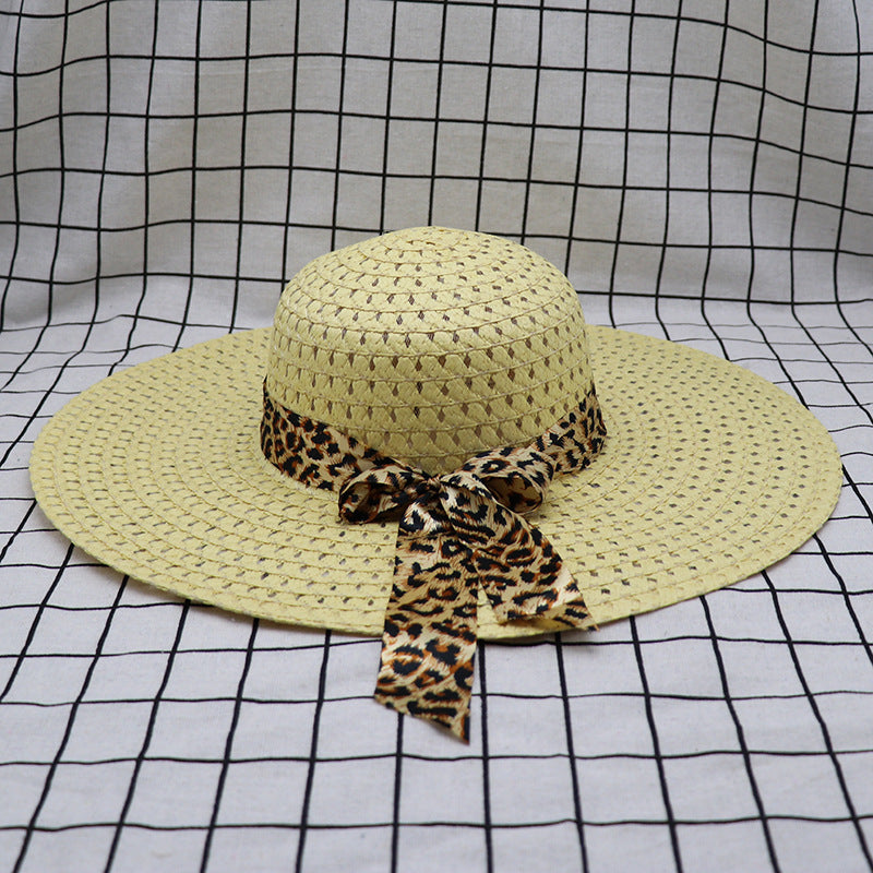 Women's Large-brimmed Beach Hat With Bow And Streamer Straw Hat