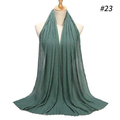 Fashion Pearl Chiffon Pleated Head Gauze Scarf