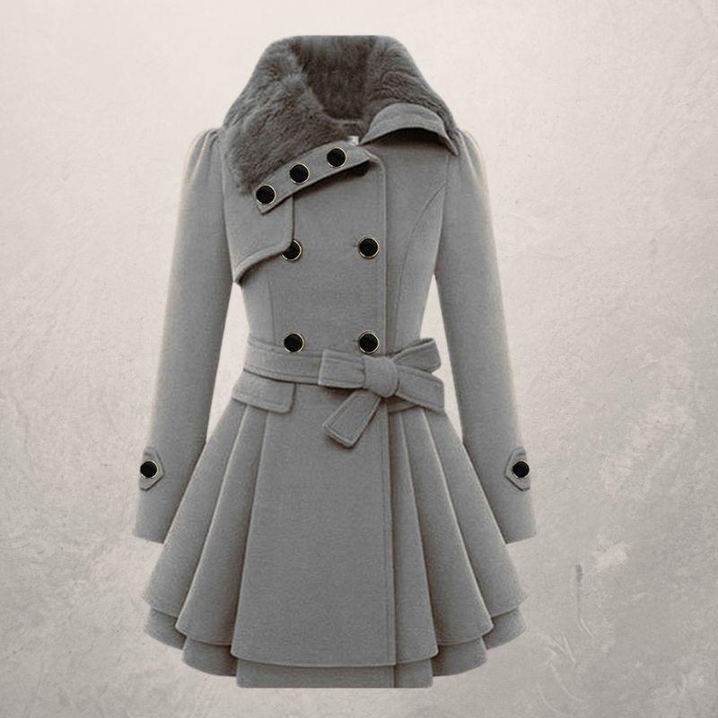 Women's Slim Mid-length Double-Breasted Woolen Coat