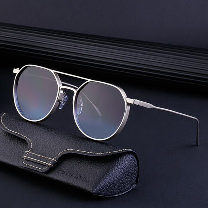 Men's Metal Double Beam Vintage Round Frame Sunglasses