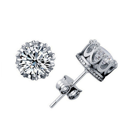 Diamond Zircon Crown Stud Earrings