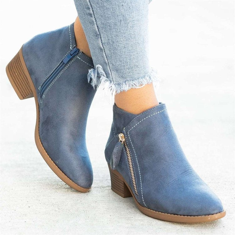 Flat side zip ankle boots