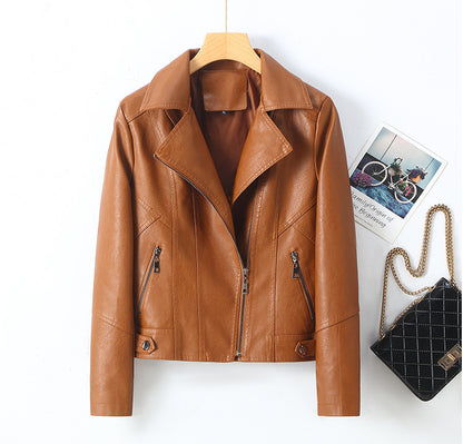 Women's Lapel Short Small Leather Coat