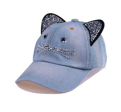 Spring And Summer Denim Baseball   Cute Cat Ears Baseball  Sunscreen Visor Baby Cat Hat