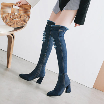 Denim pointed toe women's boots