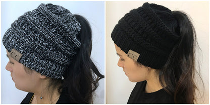 Knitted Ponytail Hat, Women's Wool Hat Fashion