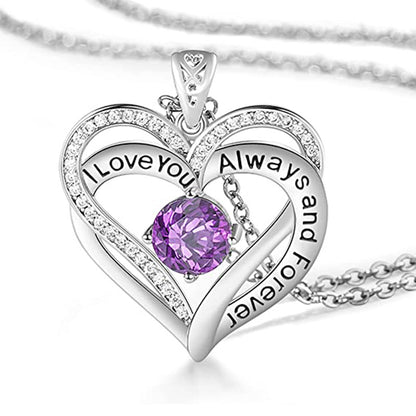 I Love You Always And Forever Crystal Heart Pendant Necklace Birthstone Necklaces