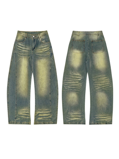 Washed Yellow Blue Patchwork Micro Harlan Denim Pants