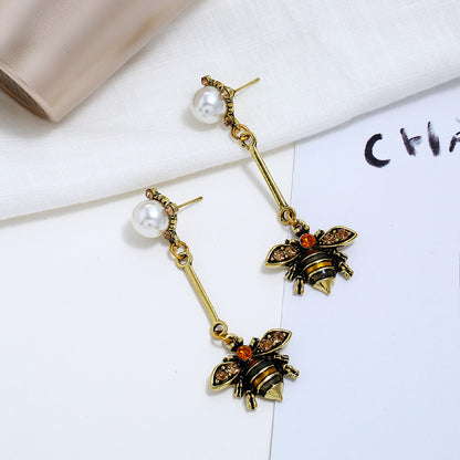 Little bee tassel earrings personality insect pearl long earrings earrings