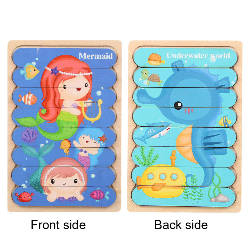 Wooden Creative Strip Puzzle Children's Educational Early Childhood Enlightenment Cognitive Cartoon Animal Puzzle Board Toys