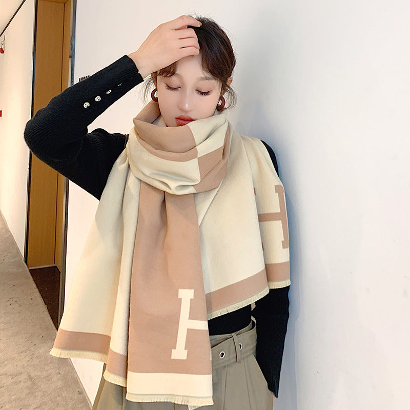 European and American color matching warm scarf