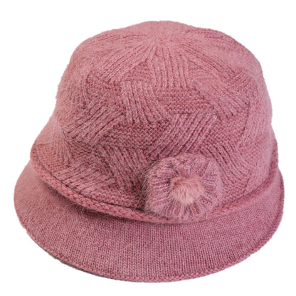 Knitted Hat New Ladies Autumn And Winter Flowers Mother Rabbit Woolen Pot Hat Plus Velvet