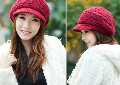 Winter Korean version of the lady's pattern rabbit fur hat knit hat cute plus velvet line warm wool hat autumn and winter