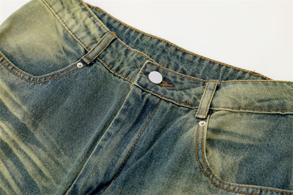 Washed Yellow Blue Patchwork Micro Harlan Denim Pants