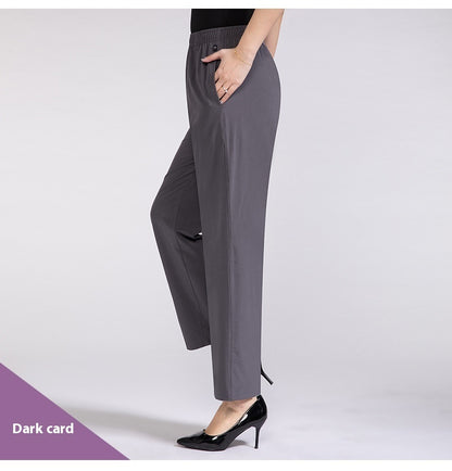 Summer Mother's Thin Cropped Pants New Ice Silk Elastic High Waist Plus Size Outer Wear Trousers