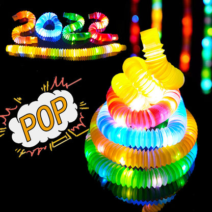 Pop Tube Color Plastic Flash Led Stretch Bellows Vent Telescopic Tube Decompression Glowing Toys 10 Pcs