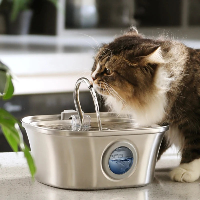 3.2L  Cat Water Fountain With Water Level Window,Stainless Steel Automatic Pet Water Fountain,Dog Water Dispenser Durable  USB