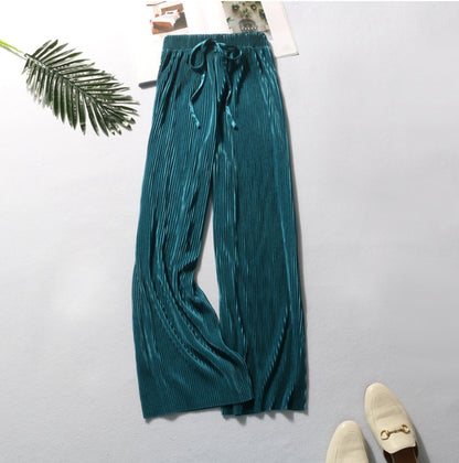 Pleated wide-leg pants trousers high waist vertical spring and summer new loose casual pants chiffon trousers ice silk nine points pants