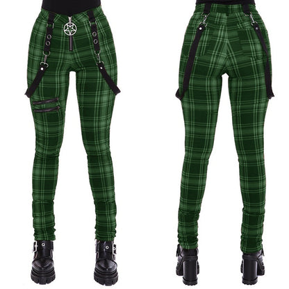 Women Plaid Pants High Waist Gothic Punk Pant Spring Summer