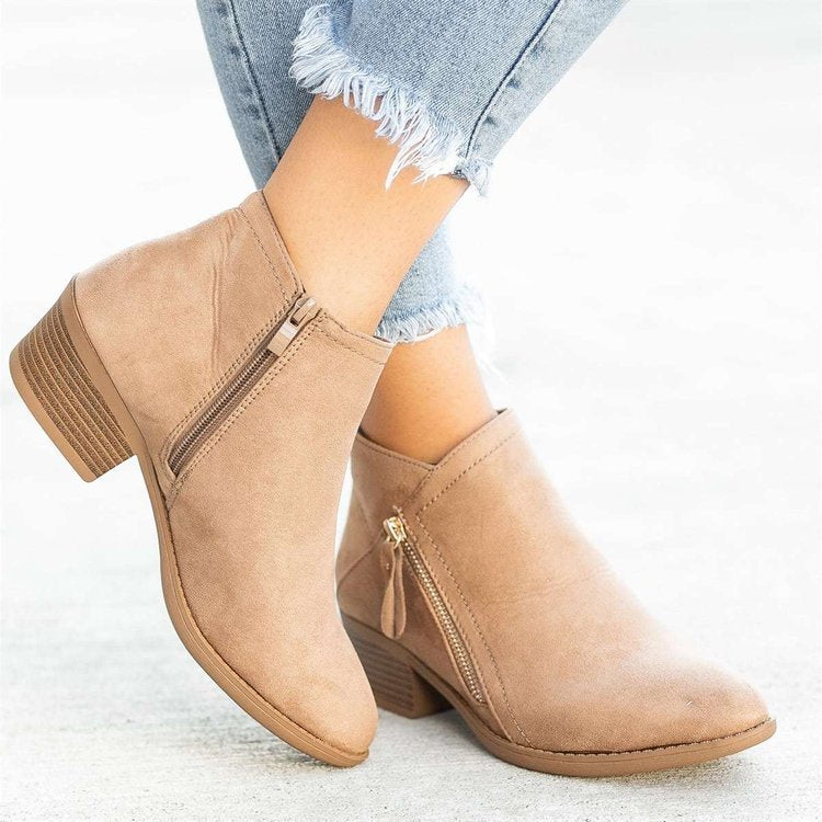 Flat side zip ankle boots