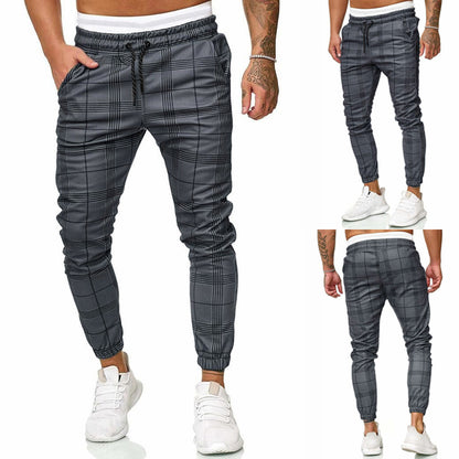 Micro-elastic plaid pants