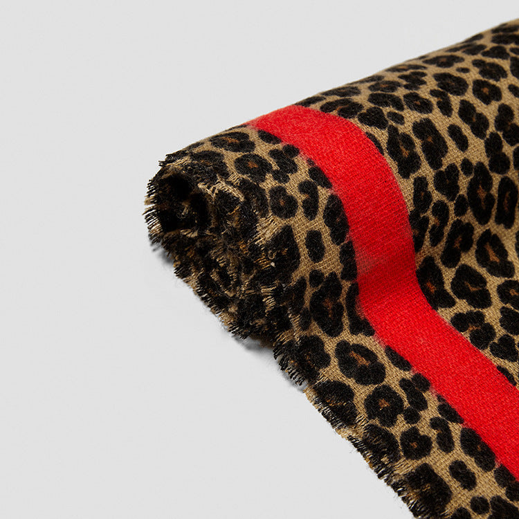 Festive Red Classic Leopard Pattern Imitation Cashmere Autumn And Winter Thick Warm Talma