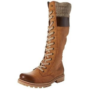 Chunky heel stitched leather boots