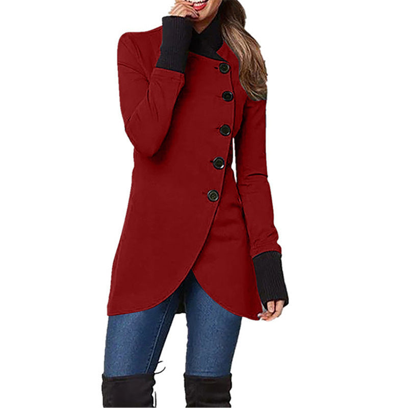 Single-breasted Panelled Hem Slit Long-sleeved Jacket