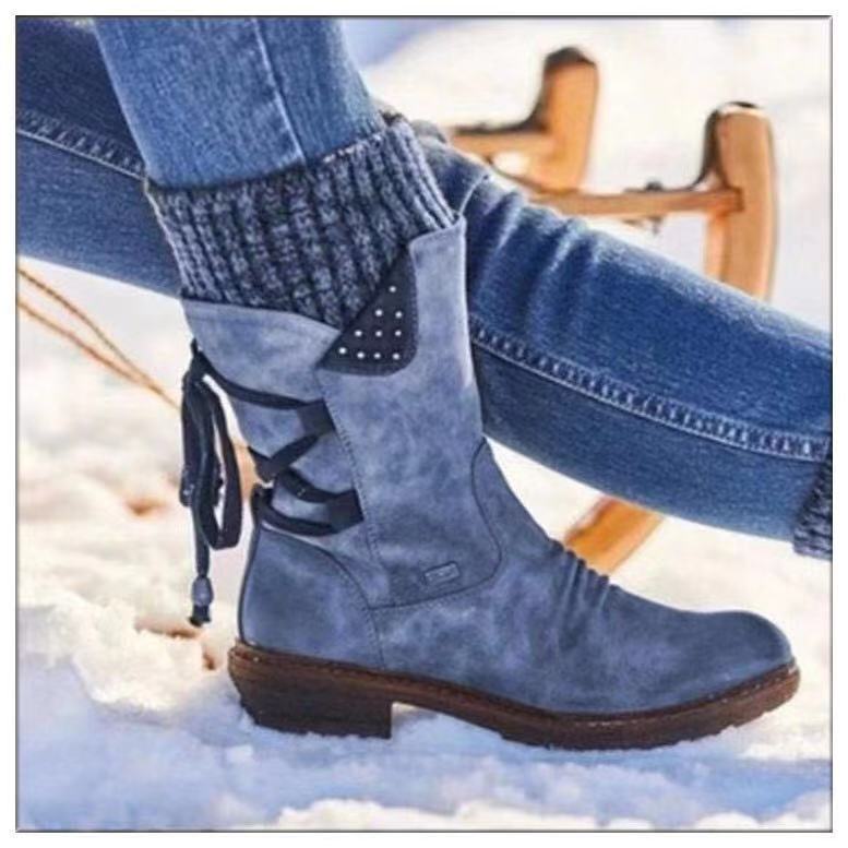 Retro woolen Martin boots with mid-low rear straps