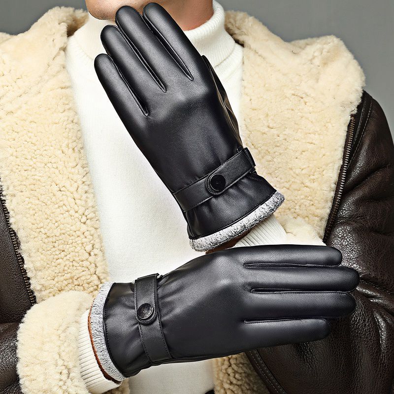 Leather Gloves Men's Waterproof Touch Screen