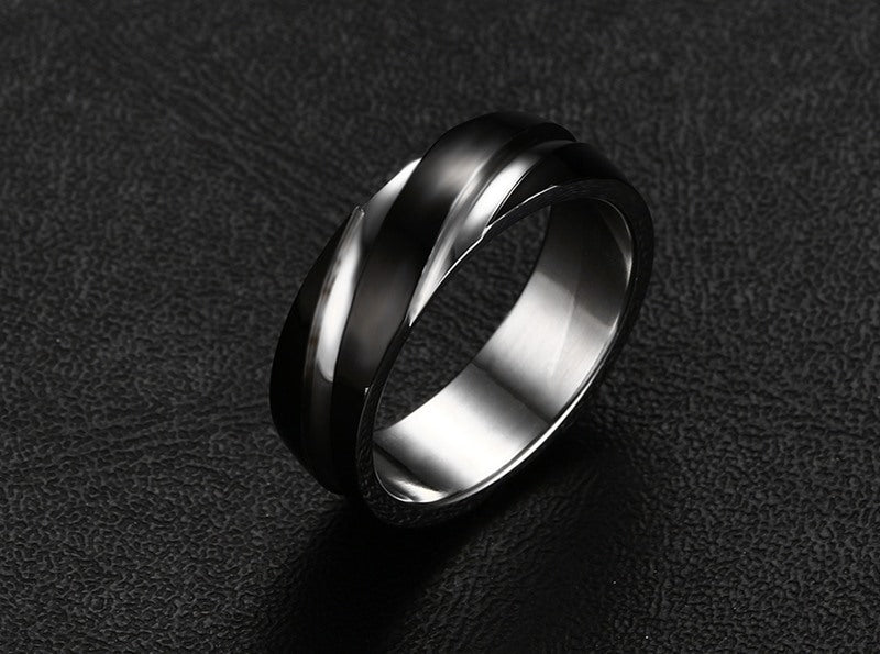 Black Titanium Steel Twill Men's Ring