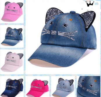 Spring And Summer Denim Baseball   Cute Cat Ears Baseball  Sunscreen Visor Baby Cat Hat