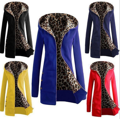 Hooded Thickening Leopard Print Sweater Plush Coat Female