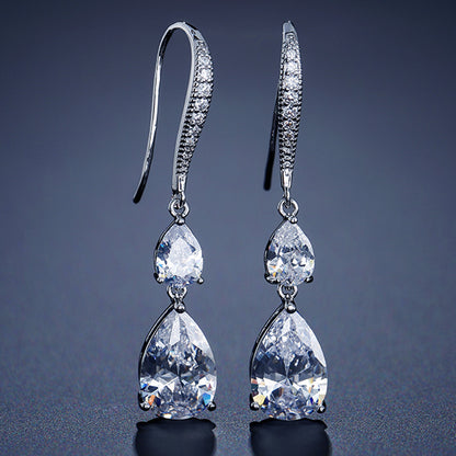 RAKOL Simple Long Exquisite Water Drop Zircon  Female Simple Banquet All-match Earrings