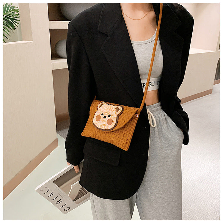 Women's Popular Woven Envelope Cute Bear Bohemian Shoulder Messenger Bag