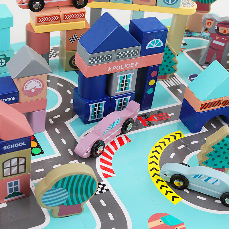 Racing street scene assembling educational toys