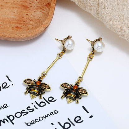 Little bee tassel earrings personality insect pearl long earrings earrings