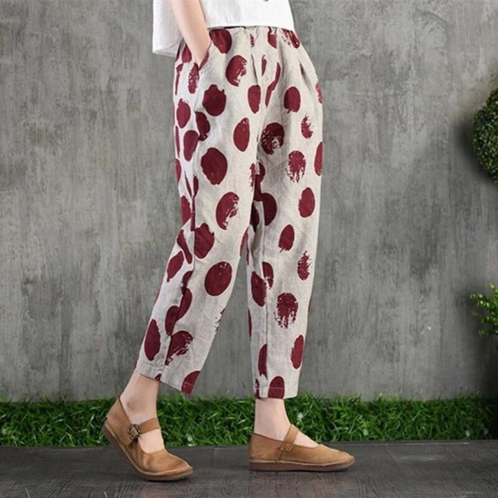 Thin Section Breathable Retro Fashion Nine Point Summer Loose Printed Women's Trousers