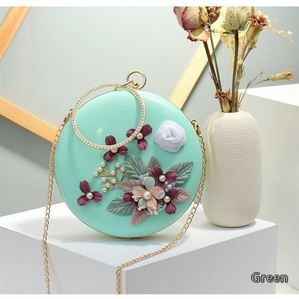 Cross-border Flower Dinner Stylish Round Banquet Handbag