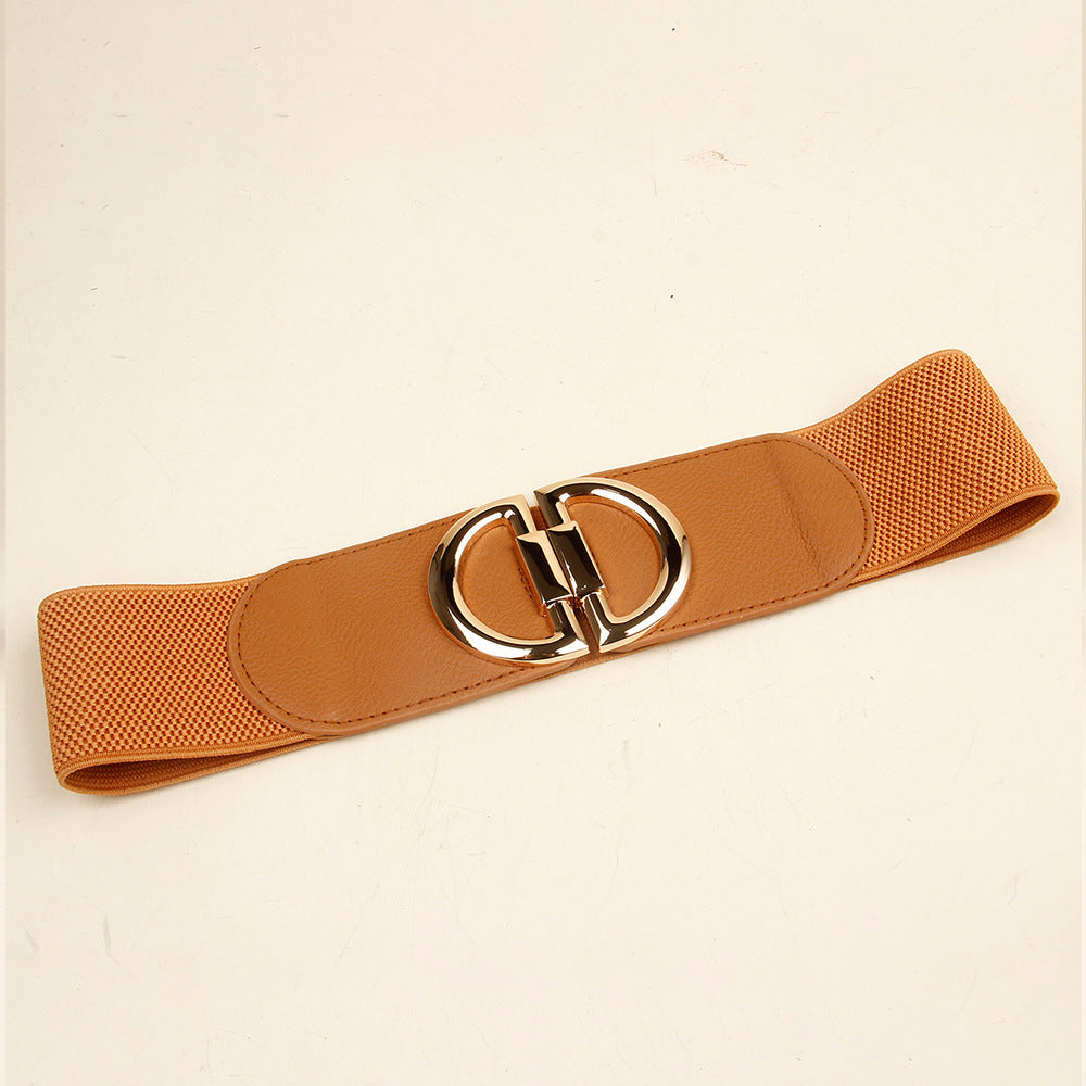 Elastic A Pair Of Buckles Wide Belt Women