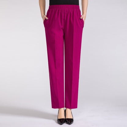 Summer Mother's Thin Cropped Pants New Ice Silk Elastic High Waist Plus Size Outer Wear Trousers