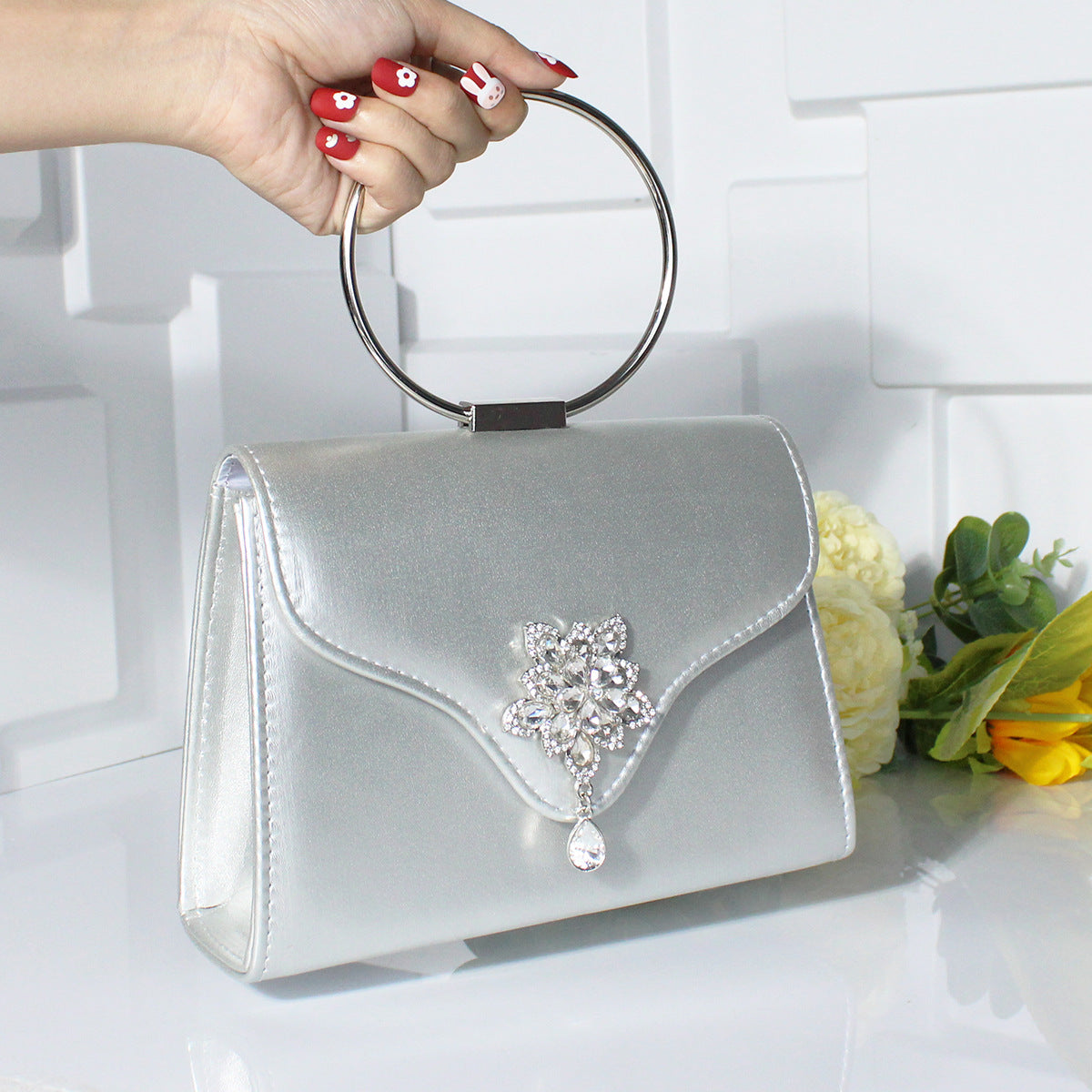 Fashion Rhinestone Small Flower Dinner Bag Handbag