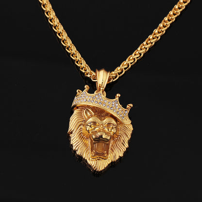 Europe and the United States selling diamond crown lion hip-hop luminous necklaces men Unisex gold-plated hiphop luminous Pendant