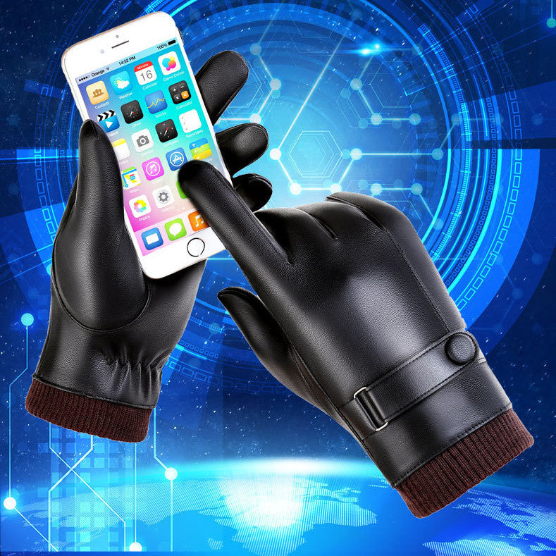 Leather Gloves Men's Waterproof Touch Screen