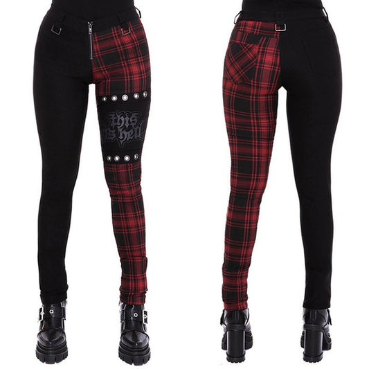 Women Plaid Pants High Waist Gothic Punk Pant Spring Summer