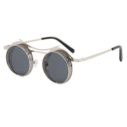 Men's Fashion Retro Steampunk Round Frame Hollow Sunglasses