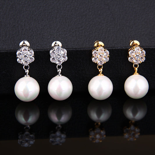 Round pearl long earrings